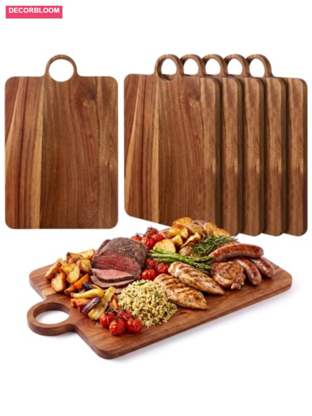 6 Pc Acacia Wood Cutting Boards 14x10 Chopping Board Set Reversible